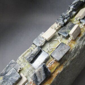 Gray River Rock Necklace, Multi Strand Wrapped Wire Chain